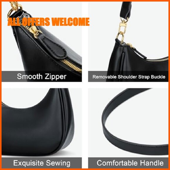 PU Leather Shoulder Bag with Removable Strap, Spacious Compartments - Picture 3 of 8